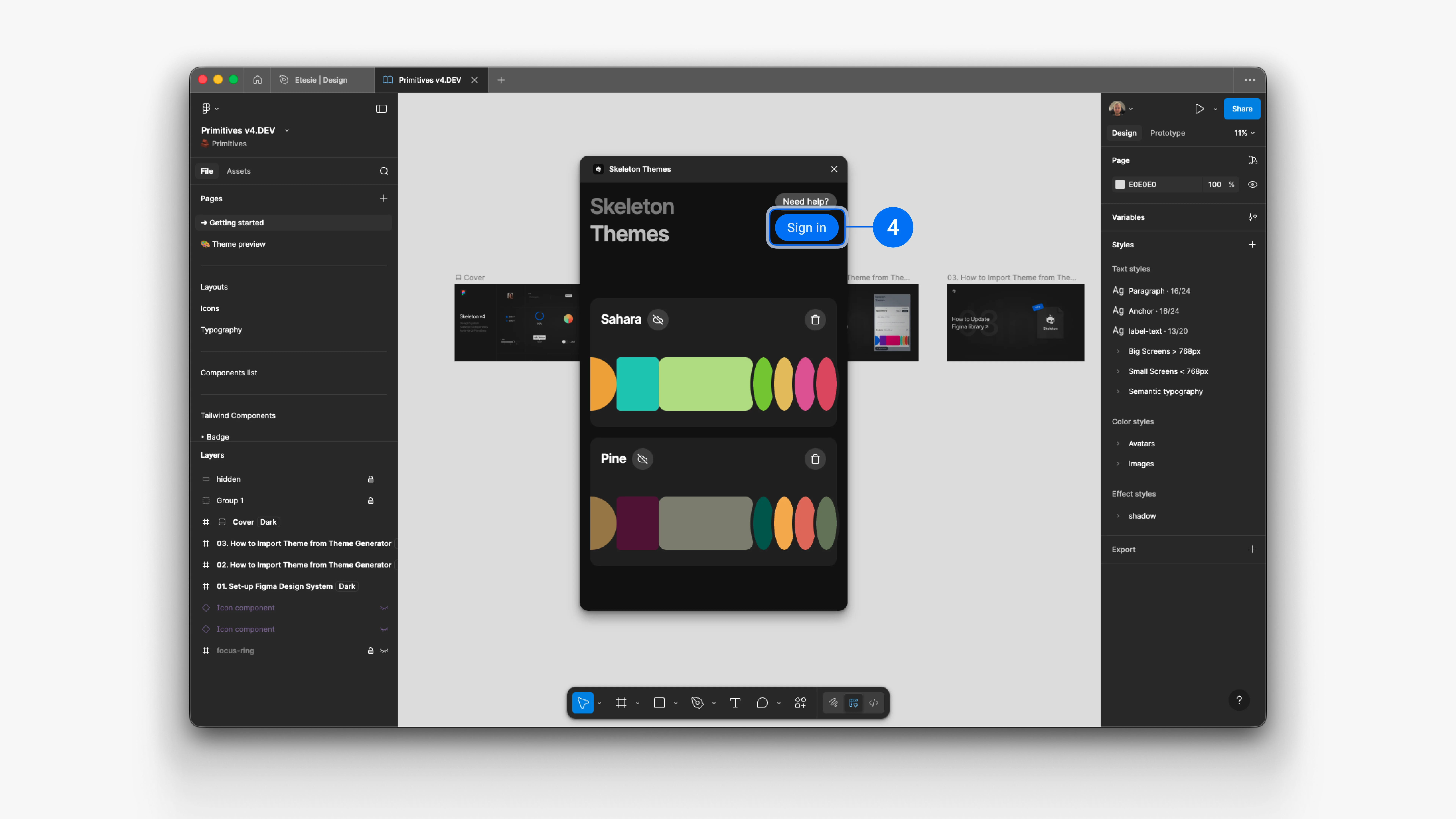 Select organization and theme list