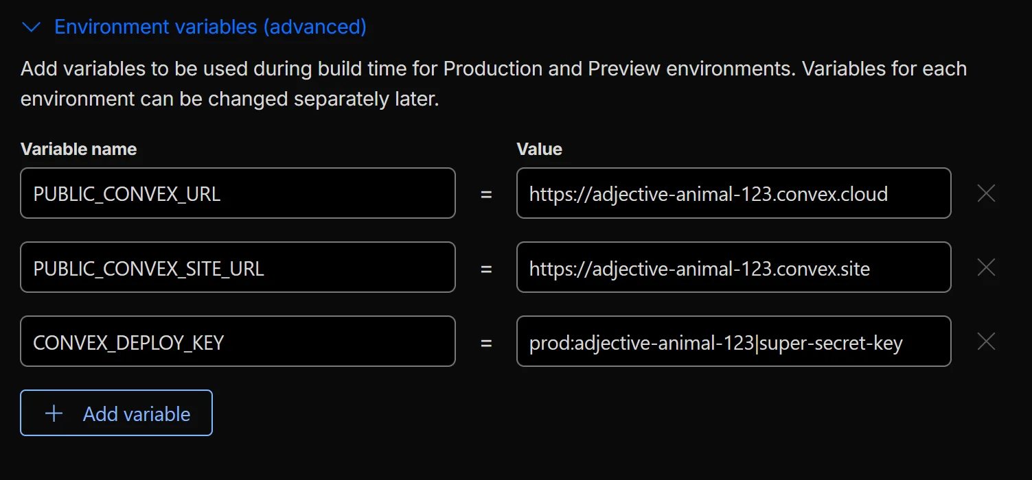 Environment variables configuration