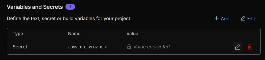 Cloudflare CONVEX_DEPLOY_KEY variable saved