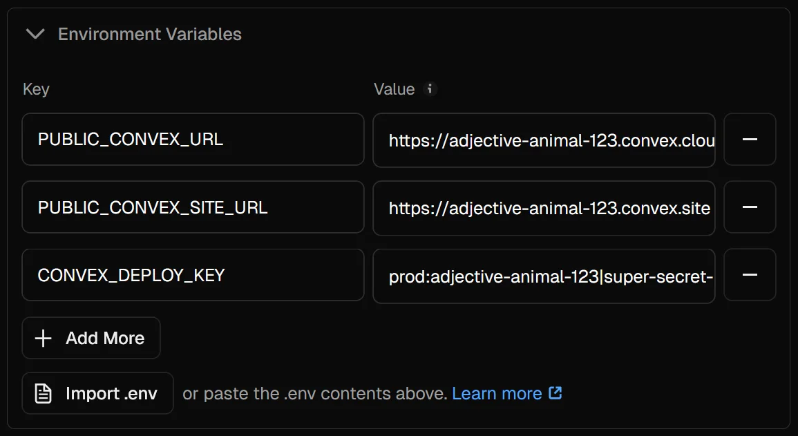Environment variables configuration