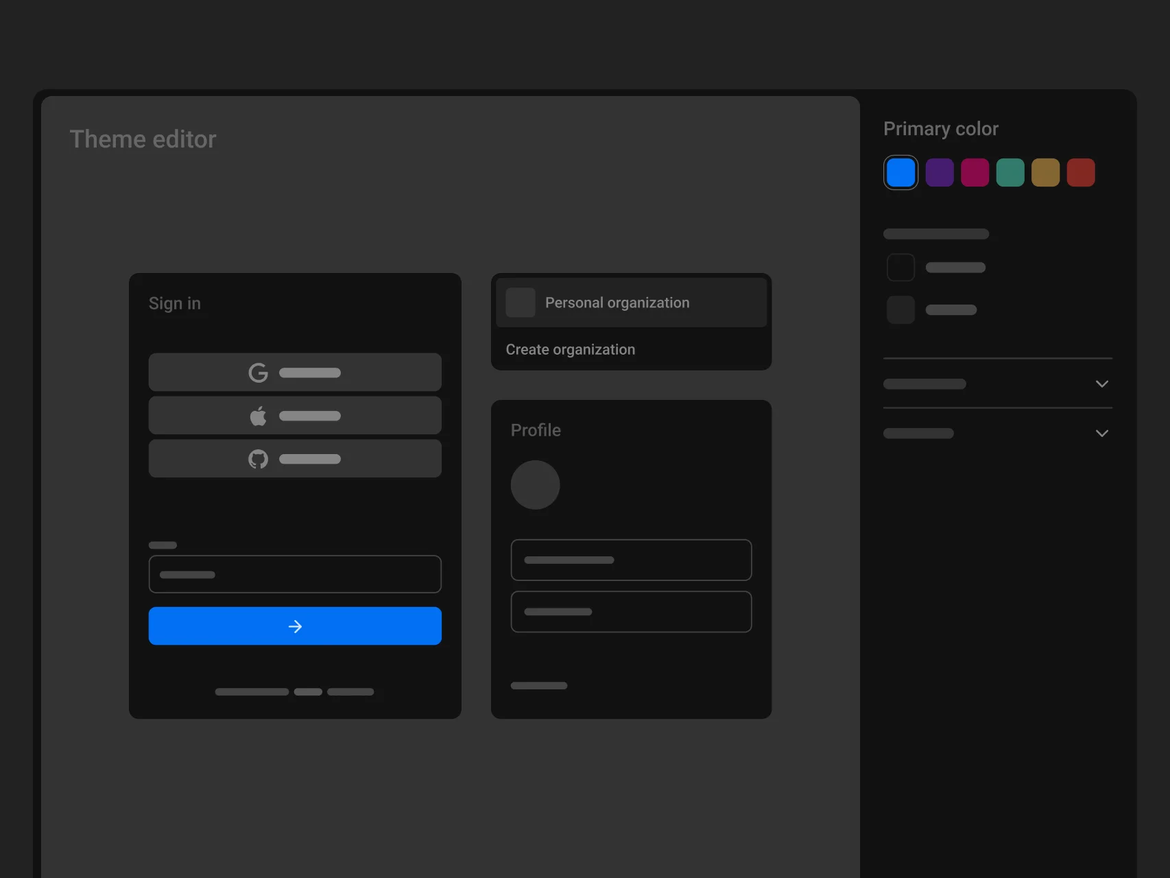 Auth widgets styled by active theme dark mode